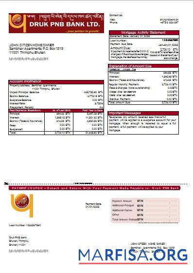 Downloadable Bhutan Druk PNB bank mortgage statement scr download for verification